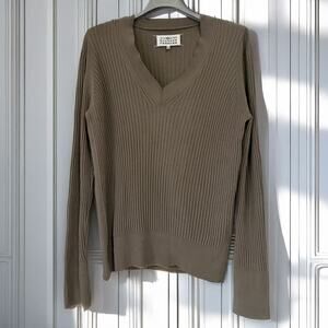 MASION MARGIELA 100% Wool Ribbed Knit Sweater in Khaki Gray Size XL